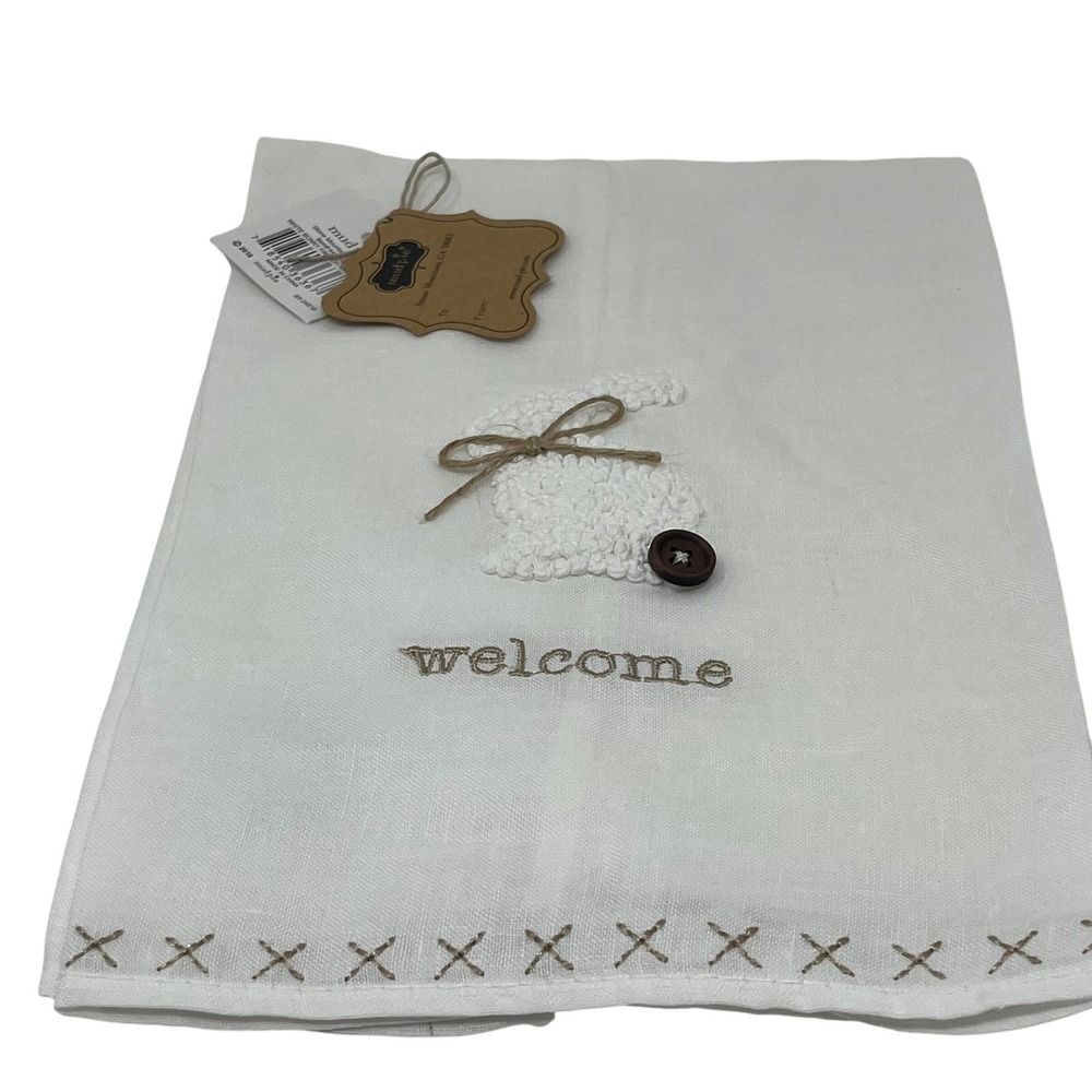 Mud Pie White Bunny French Knot Towel Welcome Linen Embroidered Easter Decor